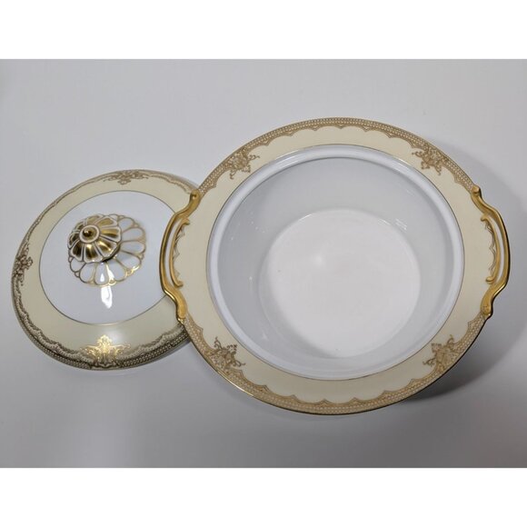Noritake China Gold Trim Handpainted Galatea Covered Serving Bowl Japan Vintage - Picture 16 of 16